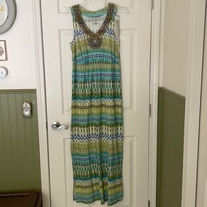 Greens and blues sleeveless maxi dress